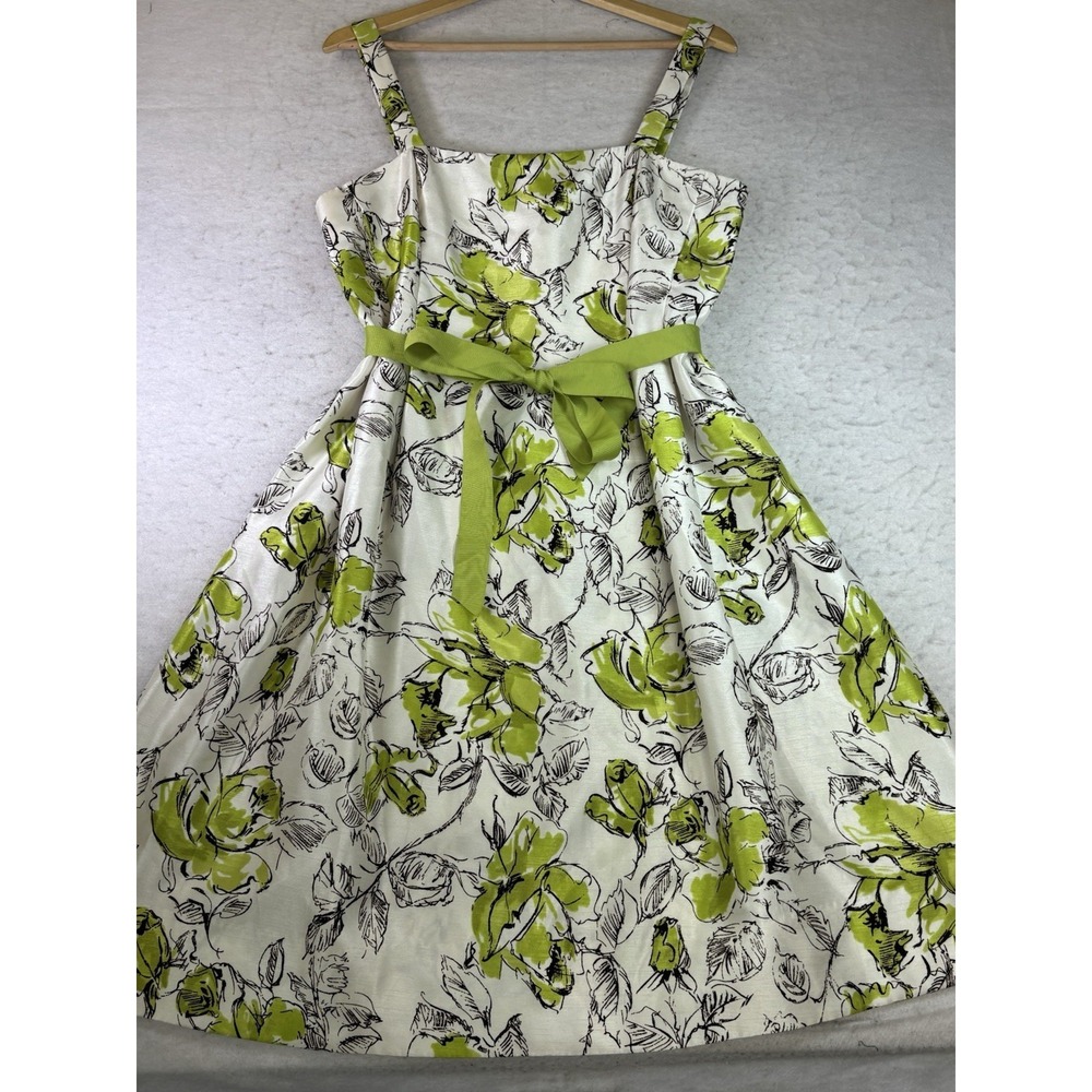 Jessica Howard Dress Green Floral Womens 14 Retro Housewife Garden Party Belt